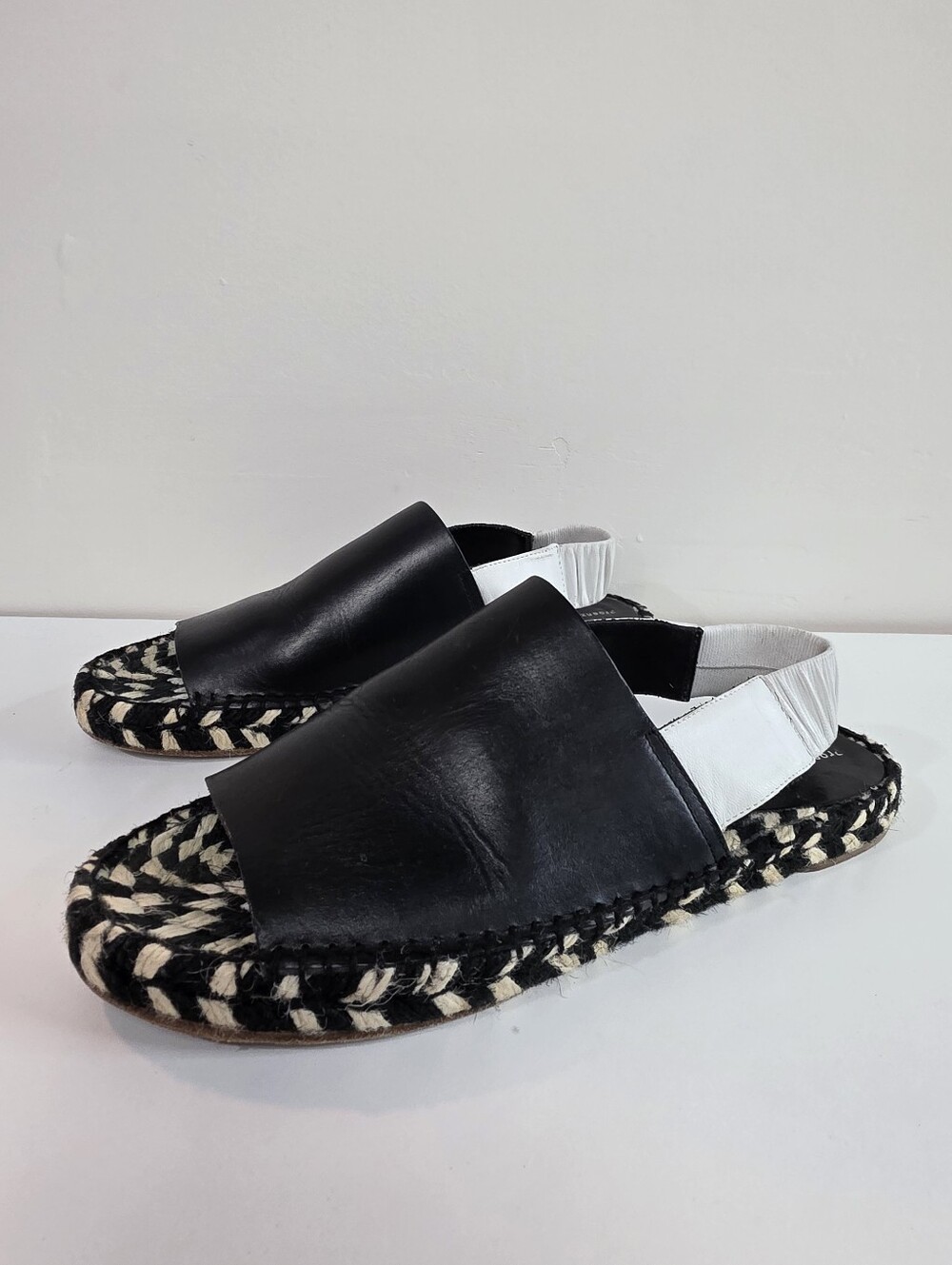 Proenza Schouler Black Leather Espadrille Slide Sandals with Braided Sole Size 9